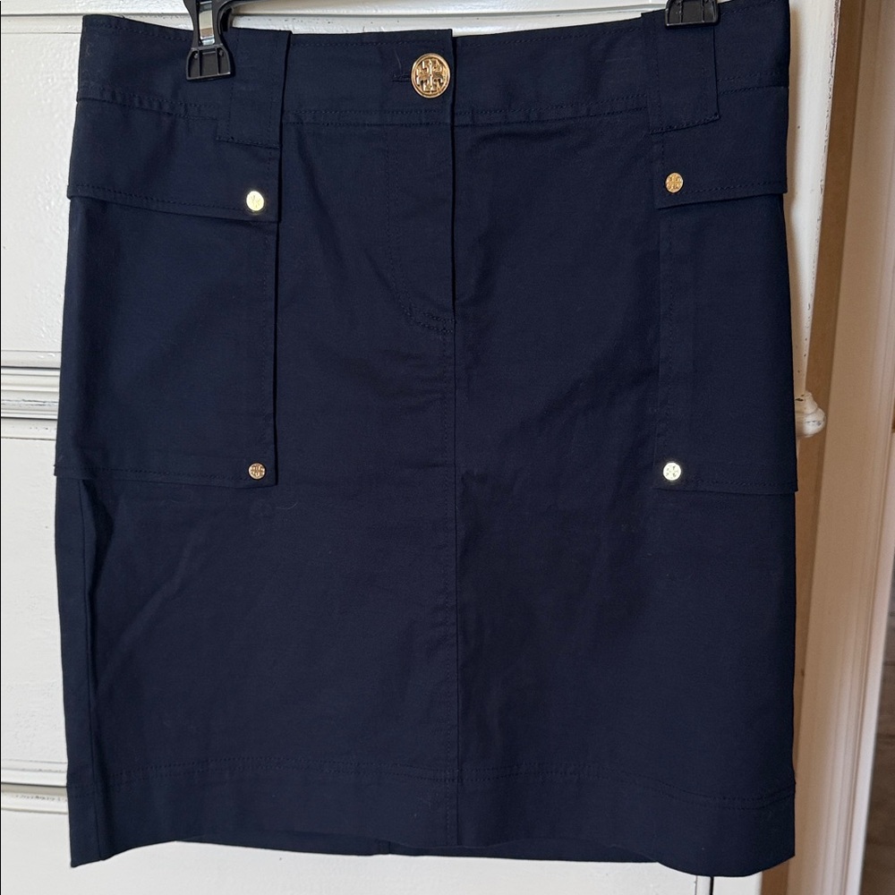 Tory Burch Navy A-line cargo skirt size 6 Cotton poplin stretch spandex unworn